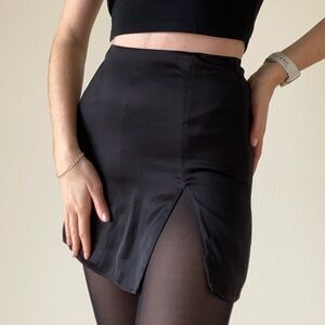 Aritzia Sunday Best Tatiana Black Satin Slit High Waisted Mini Skirt 4